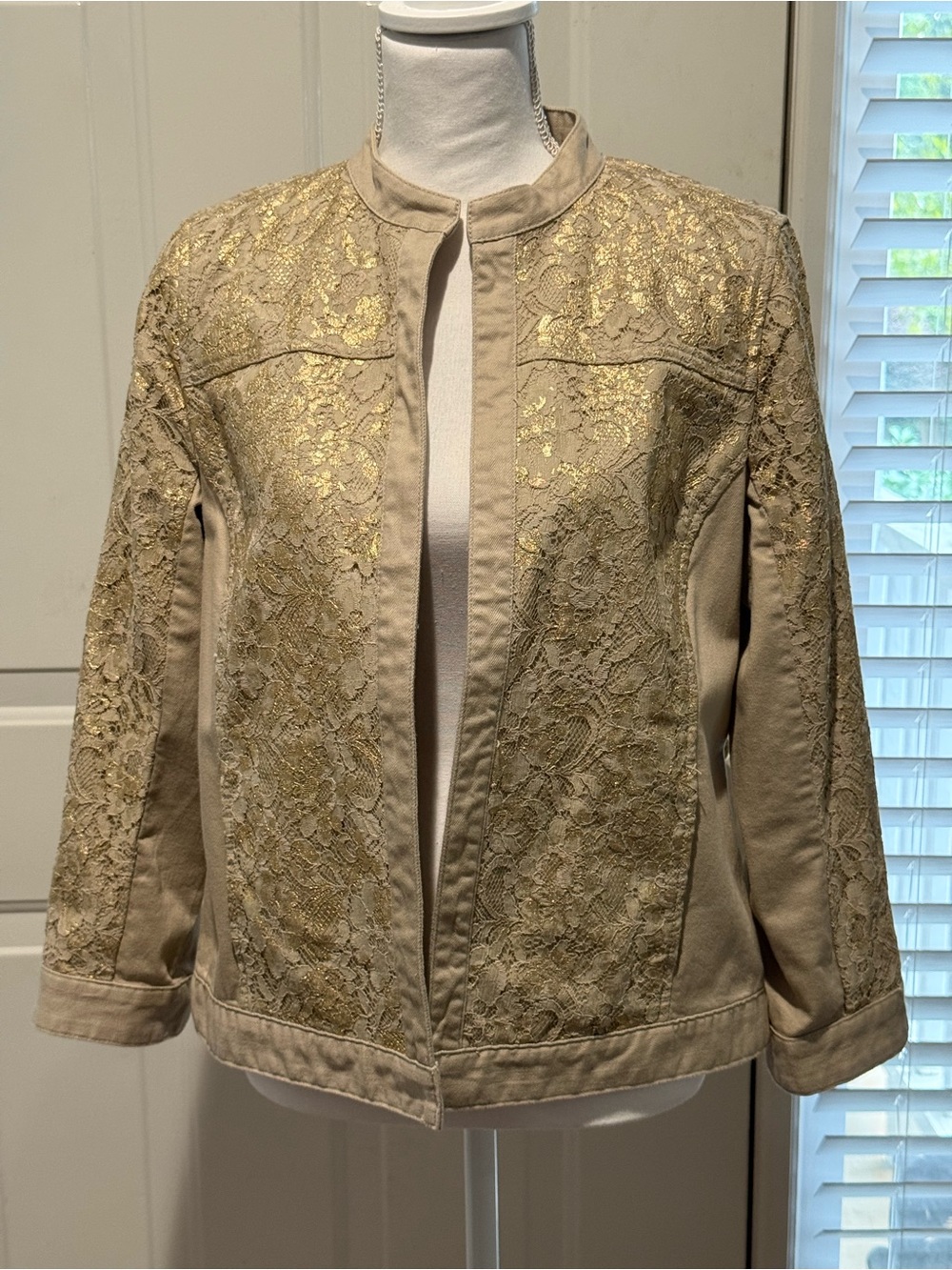 Chico's Beige Lace Jacket with Gold Detail